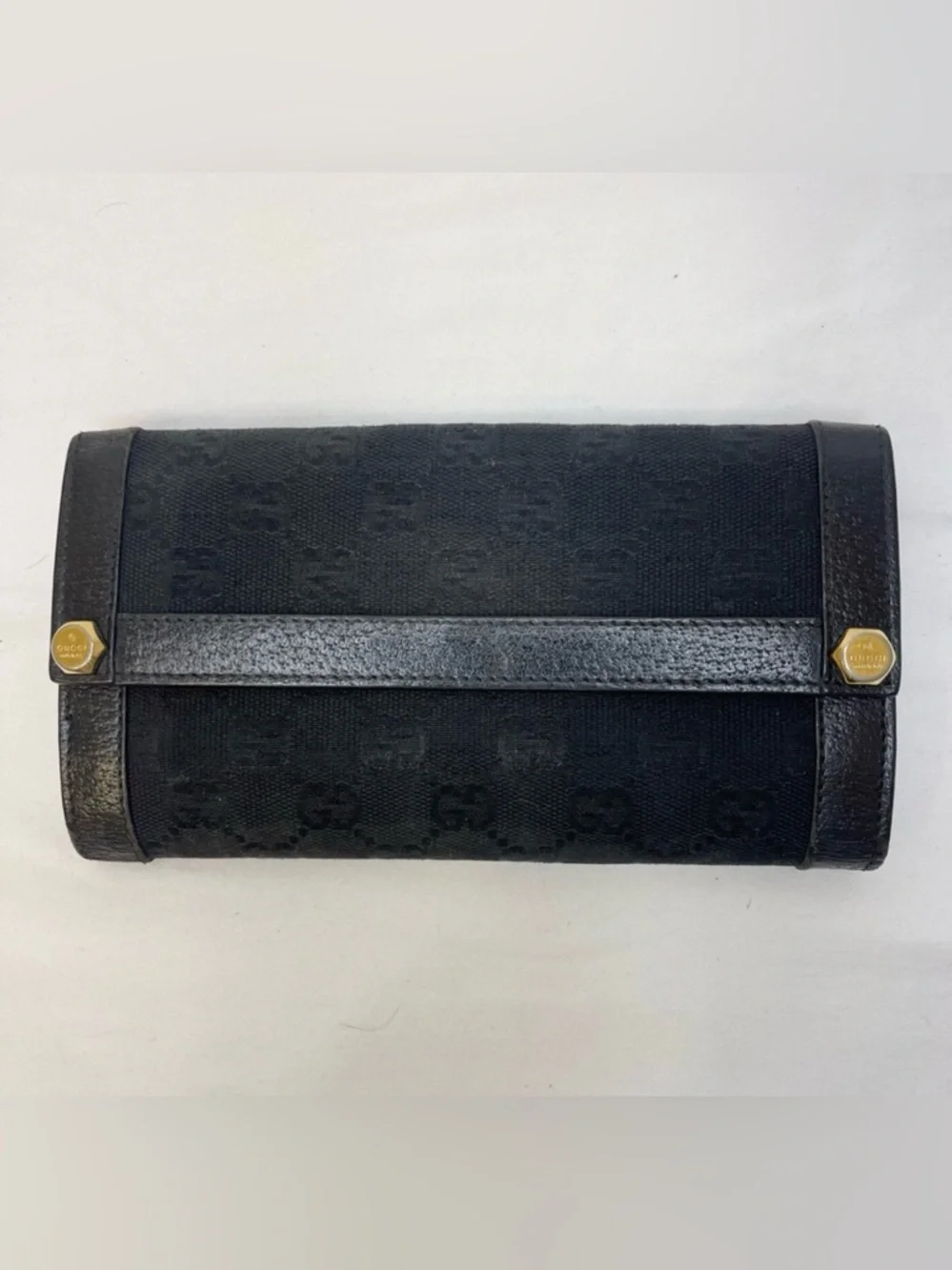 Gucci GG Monogram Continental Wallet with Gold Accents-EUC